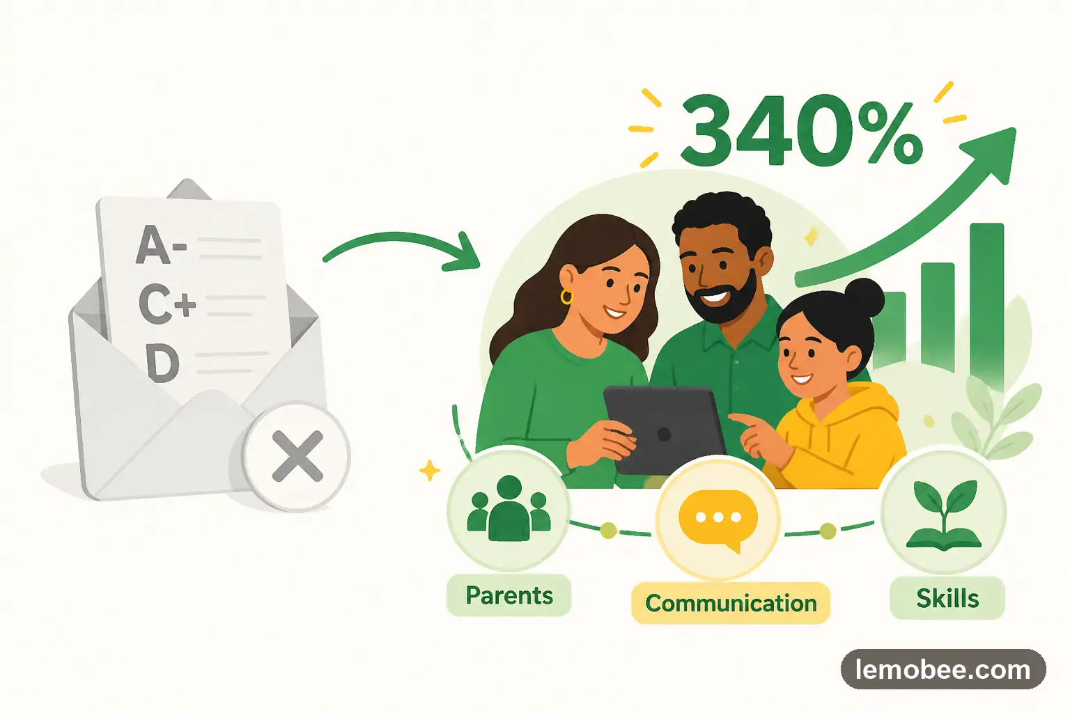 A parent reviewing their child's skill dashboard at home